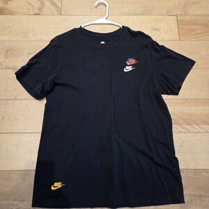 Nike Men's Black Tee with Multicolor Logos